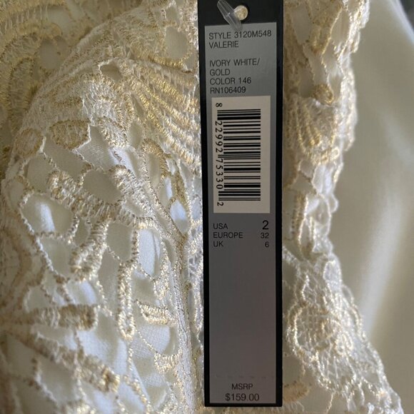 Tahari ASL NWT $159 Lace Overlay Cocktail Sheath Dress, Ivory/White Gold Size 2 - Picture 9 of 10